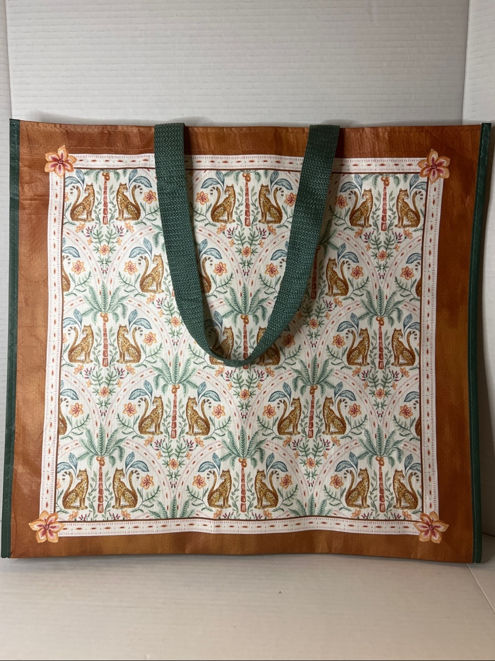 Palm Tree Leopard Brown Green Floral Reusable Tote Bag